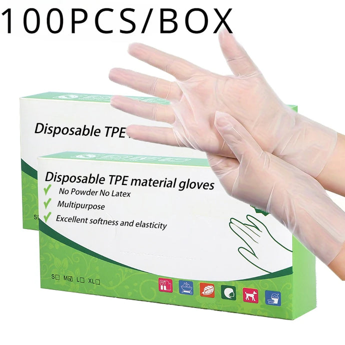 100/200PCS Disposable TPE Gloves, Powder Free and Latex Free, Suitable