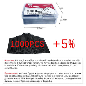 1000pcs Mechanical Pencil Lead 0.5 0.7 0.9mm 2B 60mm Art Drawing