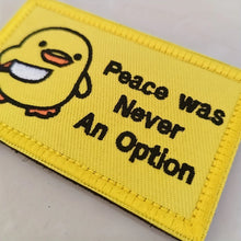 1pc Funny Duck with Knife Velcros Patch Peace Never an Option, Cute Meme for Tactical Molle Bag Jacket, Jeans, Iron-On DIY Craft