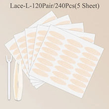 240Pcs Double Fold Eyelid Tape Sticker Lace Nature Clear Beige Stripe
