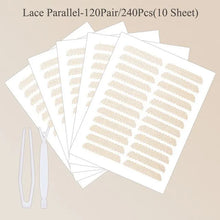 240Pcs Double Fold Eyelid Tape Sticker Lace Nature Clear Beige Stripe