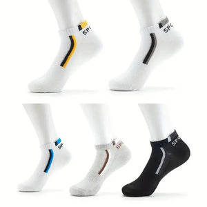 5 Pairs Men Short Socks With Fashionable Versatile Stripes That Absorb