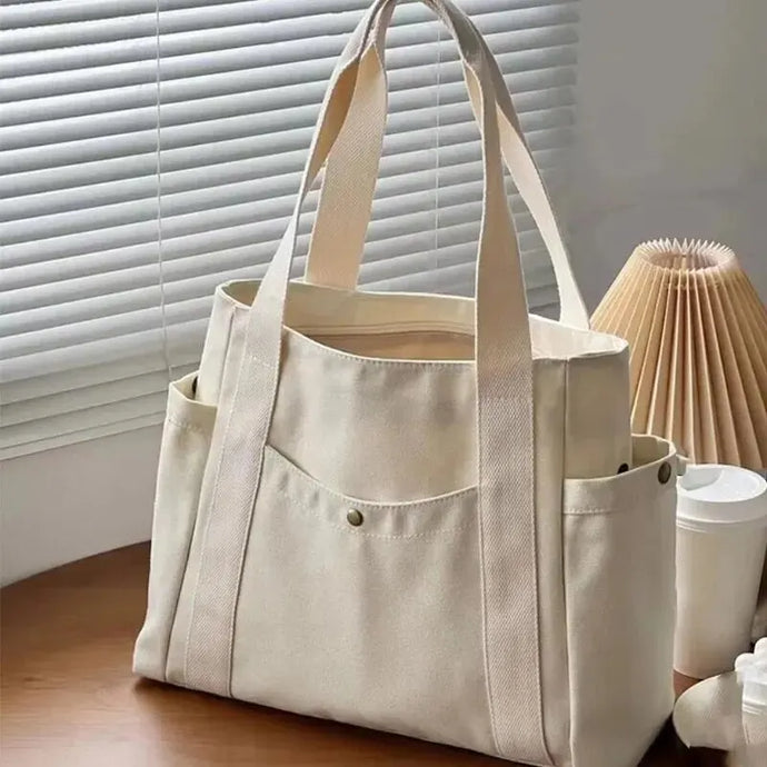 Canvas Women's Bag Large Capacity Multiple Outer Pocket Zipper