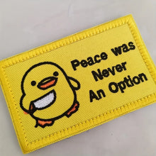 1pc Funny Duck with Knife Velcros Patch Peace Never an Option, Cute Meme for Tactical Molle Bag Jacket, Jeans, Iron-On DIY Craft