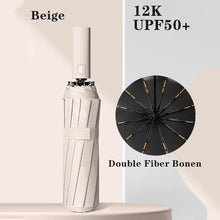 1pc Wind Resistant Folding Automatic Umbrella Rain Black Coating 12