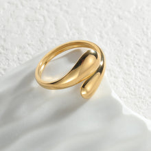18K Gold Color Stainless Steel Smooth Double Beads Ring For Women