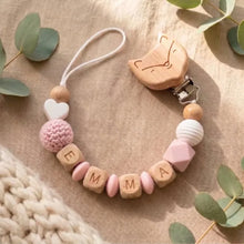 Personalized Pacifier Clip Custom Name Baby Teether Holder BPA Free Silicone Beads Wood Cat Dummy Chain Soother Clip Shower Gift