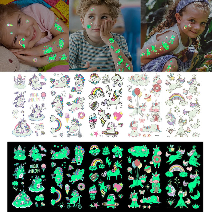 5pcs Luminous Glow Unicorn Cute Pattern Waterproof Temporary Tattoo