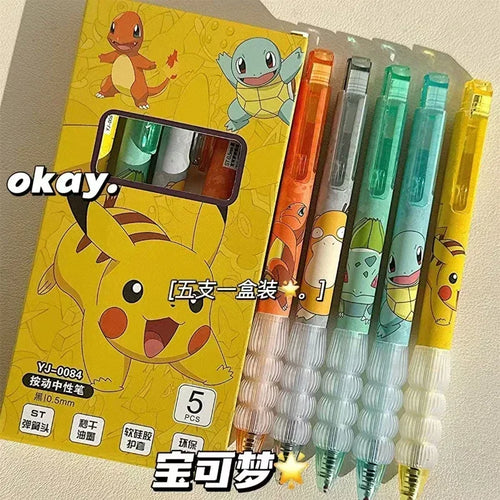 5pcs Pokemon Pikachu Gel Pen Cute Anime Cartoon Charmander Squirtle