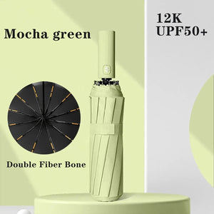 1pc Wind Resistant Folding Automatic Umbrella Rain Black Coating 12