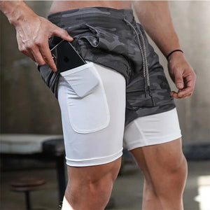 Camouflage running shorts, men's gym sports shorts 2-in-1, quick dry