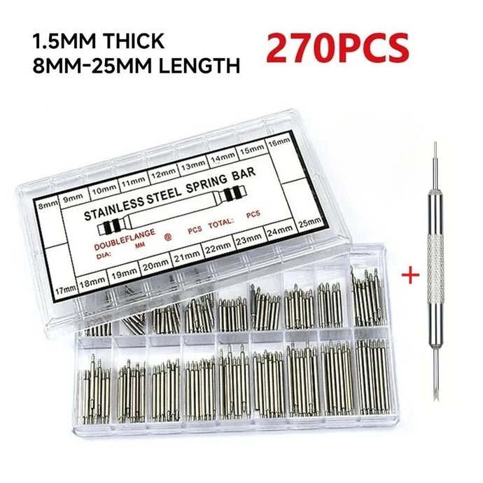 270pcs/set Strainless Steel Spring Bars Dia 1.5mm length8mm - 25mm/