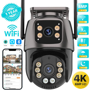 4K 8MP HD Wifi PTZ Camera Outdoor 6MP Dual Lens Dual Screen AI Auto