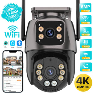 4K 8MP HD Wifi PTZ Camera Outdoor 6MP Dual Lens Dual Screen AI Auto