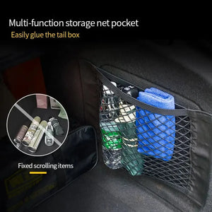 Car Back Rear Mesh Trunk Seat Elastic String Net Magic Sticker
