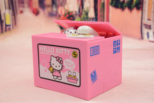 Hello Kitty Piggy Bank Sanrio  Anime Cartoon Kt Cat Stealing Coins