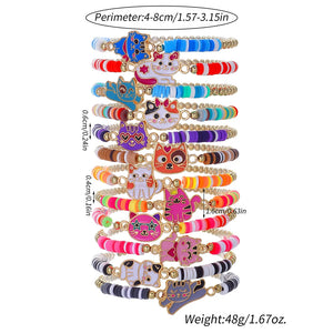 12Pcs/set Unicorn Cat Flower Charm Elastic Handmade Beaded Bracelets