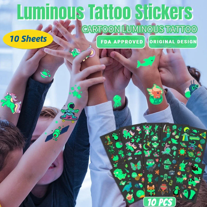 10Sheets Luminous Tattoo Anime Stickers Toys Children Body Art