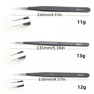 6-Piece ESD Anti-Static Tweezers Set, Precision Stainless Steel Tools