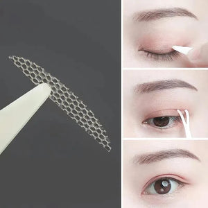 240Pcs Double Fold Eyelid Tape Sticker Lace Nature Clear Beige Stripe