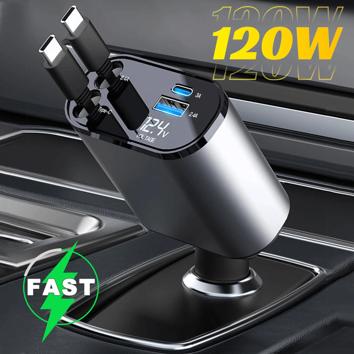 120/66w 4 IN 1 Retractable Car Charger Mobile Phone USB PD Type C