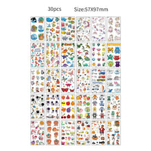 30pcs Temporary Tattoos for Children Unicorn Mermaid Car Fruit Cartoon