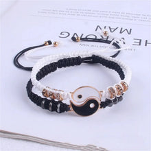 2 PC Jewelry Set Couple Black White Tai Chi Bracelet Rope Adjustable