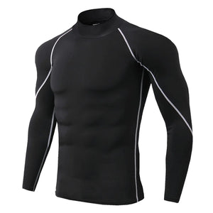 Men Bodybuilding Sport T-shirt Quick Dry Running Shirt Long Sleeve