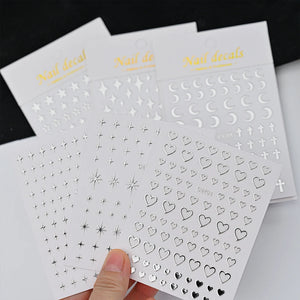 6 Sheets Metal Silver Nail Stickers Metallic 3D Star Nail Art Stickers