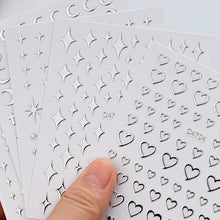 6 Sheets Metal Silver Nail Stickers Metallic 3D Star Nail Art Stickers