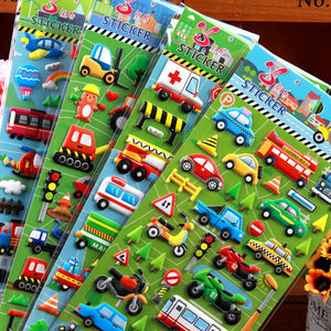 6 Sheets 3D Bubble Sticker Car Truck Plane Traffic Waterproof Cartoon