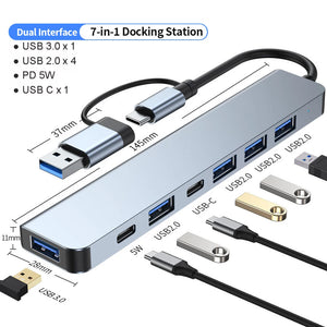 USB C Hub USB Hub 3.0, Aluminum 7 in 1 USB Extender, USB Splitter with