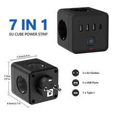 7-in-1 EU Power Strip, Power Strip Surge Protector 3 AC Outlets 3 USB