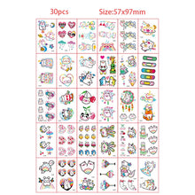 30pcs Temporary Tattoos for Children Unicorn Mermaid Car Fruit Cartoon