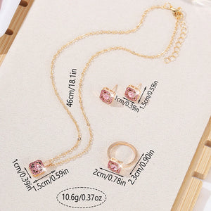 1PC Luxury Cube Jewelry Set, Women's Elegant Necklace, Earrings & Ring