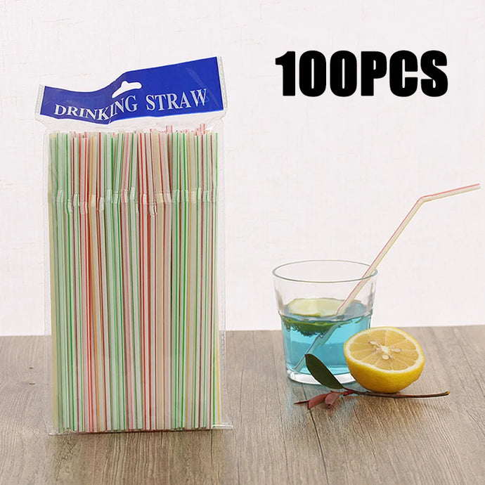 100Pcs Colorful Bendable Straw Drinking Kunststof Straw for Milk Tea