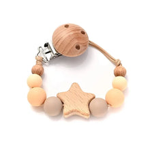 New Baby Pacifier Chain Clips Wood Pentagram Teether Silicone Round Beads Teething Chain For Care Soother Chew Toys Shower Gift