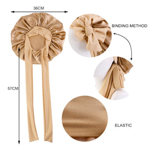 New Satin Solid Sleeping Hat With Stretchy Tie Band Elastic For Women