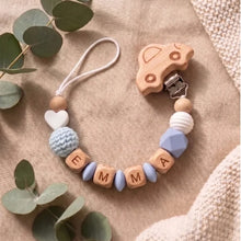 Personalized Pacifier Clip Custom Name Baby Teether Holder BPA Free Silicone Beads Wood Cat Dummy Chain Soother Clip Shower Gift