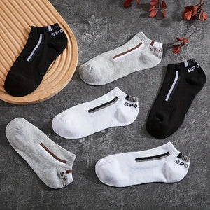 5 Pairs Men Short Socks With Fashionable Versatile Stripes That Absorb