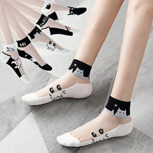 5Pairs Black and white cat women's socks, glass fiber breathable sweat