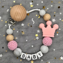 NEW Custom Personalized Name Pacifier Clip Handmade Beech Wooden Chain Silicone Crown Holder Soother Baby Teething Toy Chew Gift