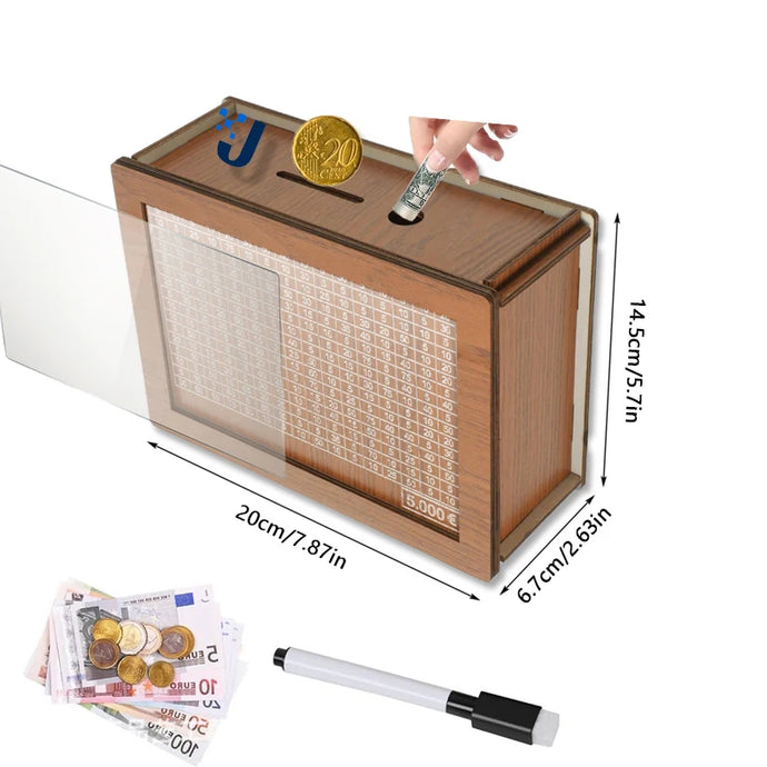 Money Box Wooden Piggy Bank Money Container for Cash Saving Treasure