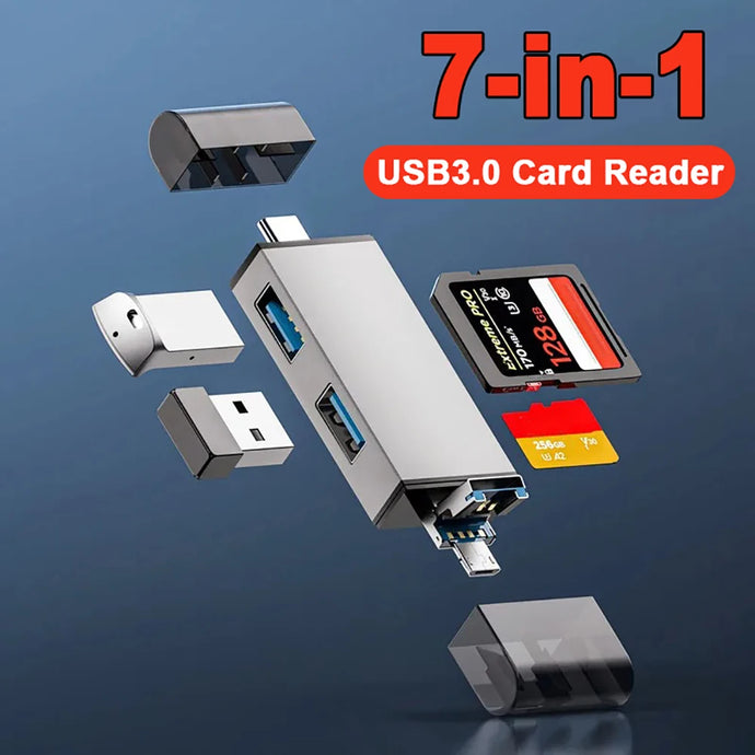 7 in 1 Card Reader USB 3.0 Type C to SD TF Memory Card Flash Drive