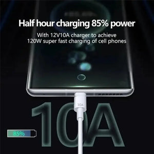 10A Mobile Data Cable 120W Super Fast Charging Type-C Durable Wire