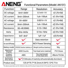 ANENG AN101 1999 Counts Mini Professional Digital Multimeter AC/DC