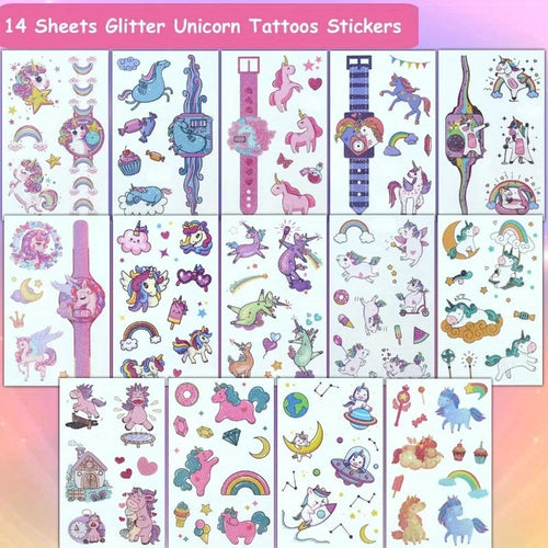 14 Sheets Glittering Unicorn Tattoo Stickers for Personalized