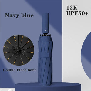 1pc Wind Resistant Folding Automatic Umbrella Rain Black Coating 12