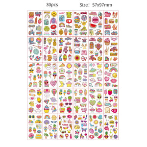 30pcs Temporary Tattoos for Children Unicorn Mermaid Car Fruit Cartoon