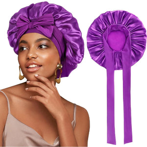 New Satin Solid Sleeping Hat With Stretchy Tie Band Elastic For Women